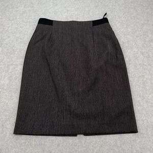 Tahari ASL Skirt Womens 8 Gray Twill Pencil Knee Length Back Slit Stretch Work
